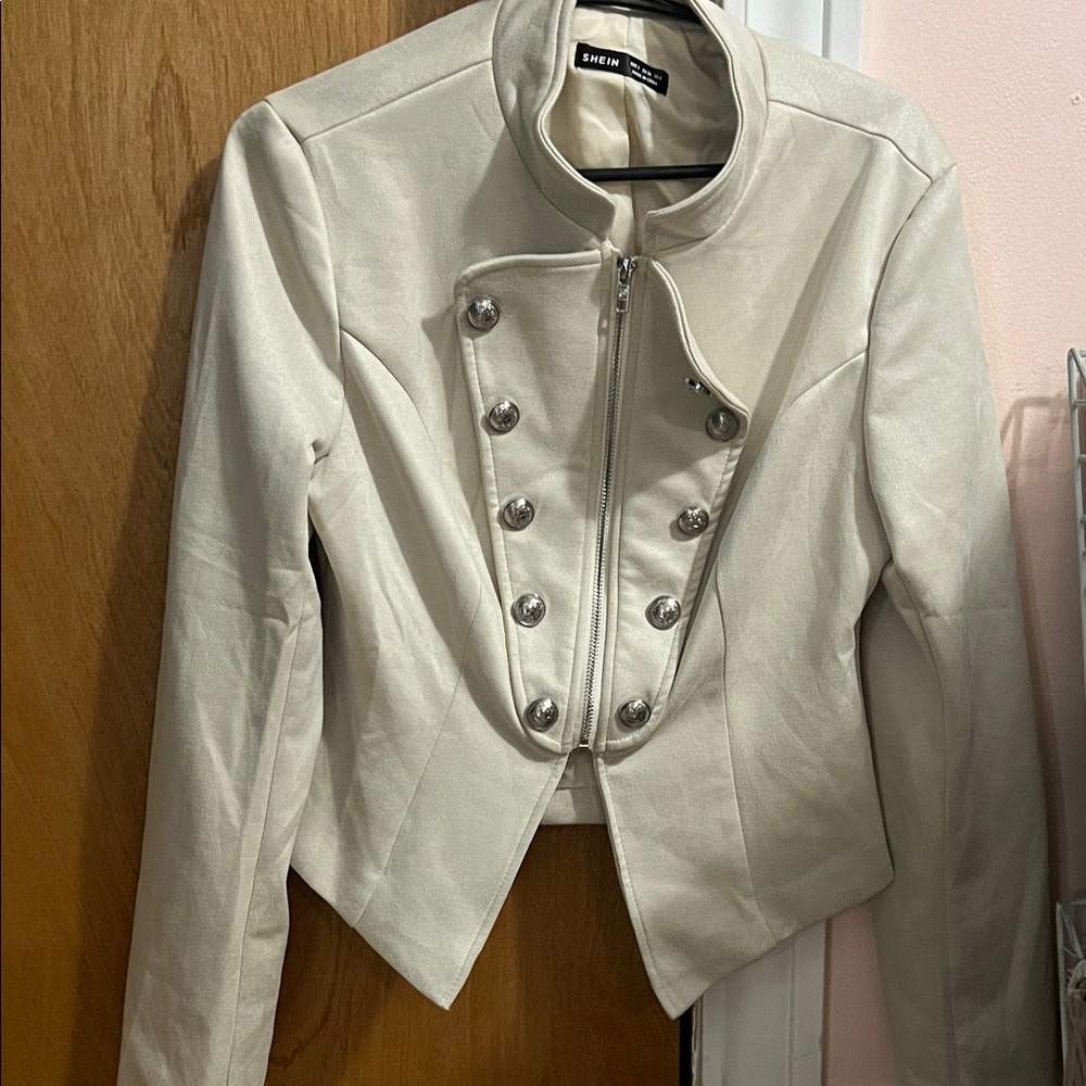 NWT SHEIN Cream Military-Style Cropped Blazer